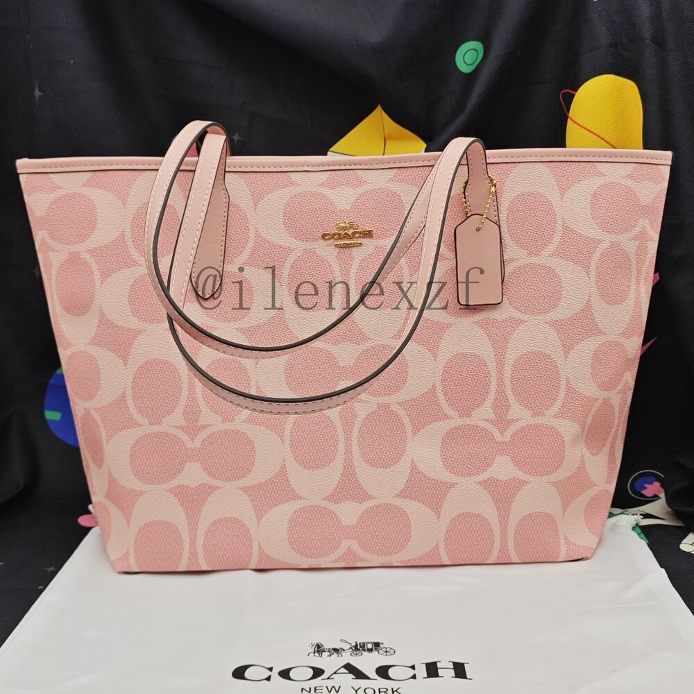 Coach City Tote Bag In Signature Canvas in powder pink color